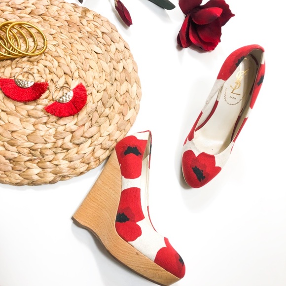 YVES SAINT LAURENT Floral Canvas Wedge - Picture 2 of 6